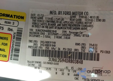 2013 Lincoln Mkz из США, поврежденный, VIN 3LN6L2G94DR803848